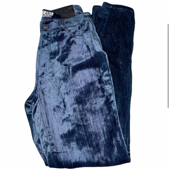 Iceberg Jeans Vintage Y2K Blue Velvet Velour Suit Blazer Pant Set 29 40 Italy - Picture 14 of 16